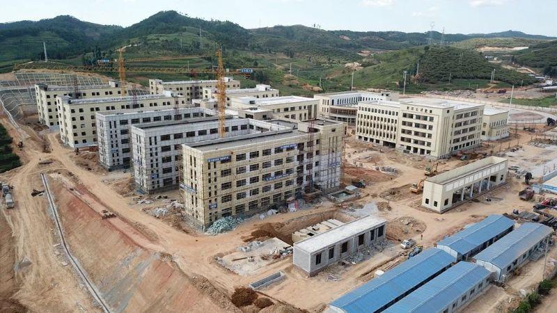 An aerial view of Qiubei No.3 High School under construction.